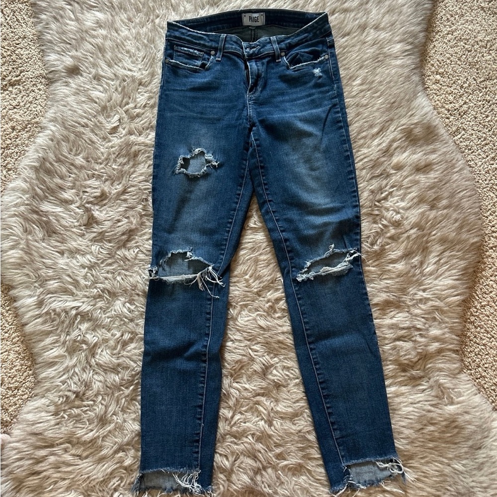 PAIGE Distressed Blue Skinny Jeans